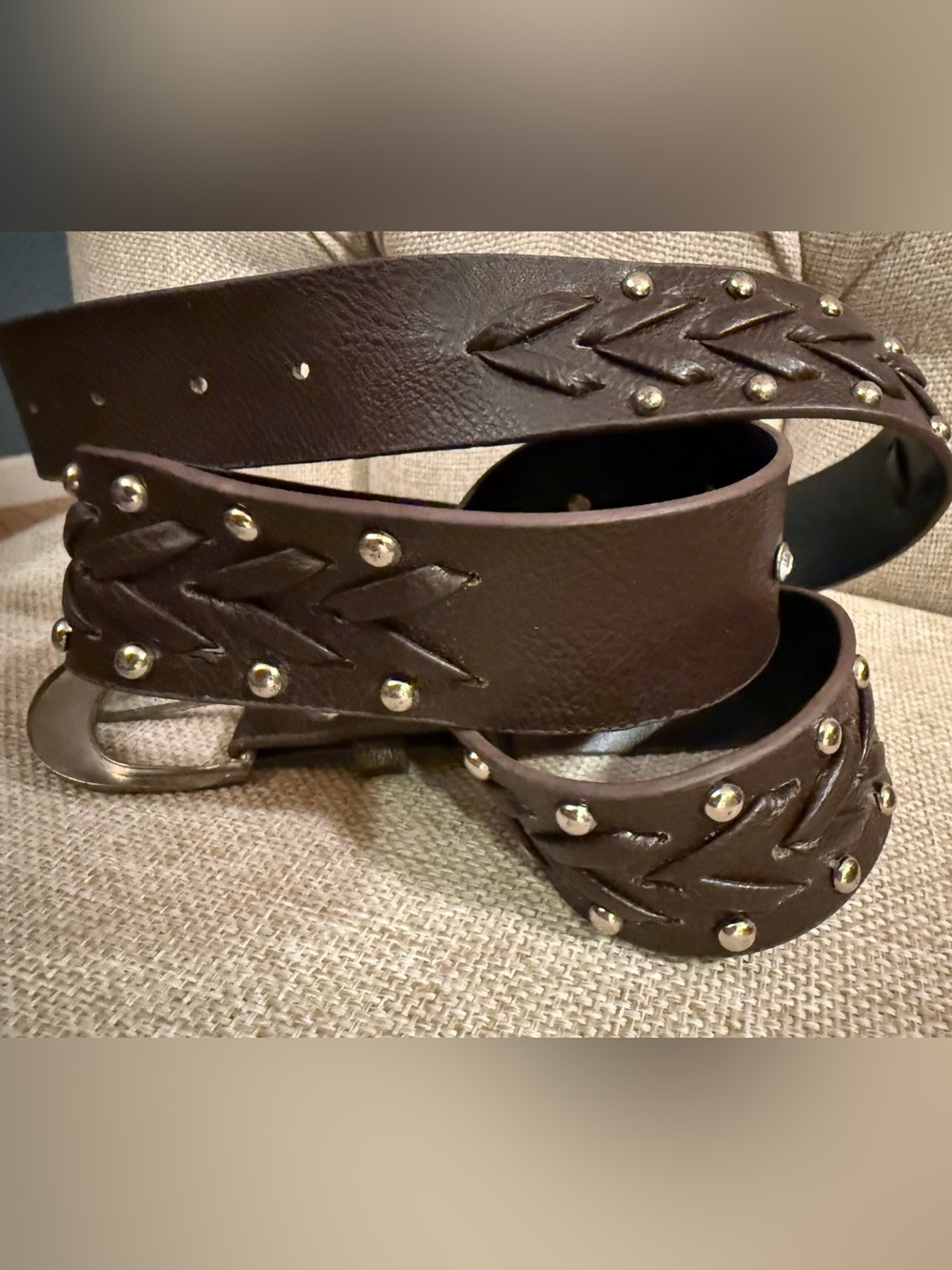 Women's Brown Braided Accent Belt rhinestones, braided western BoHo - Picture 2 of 4